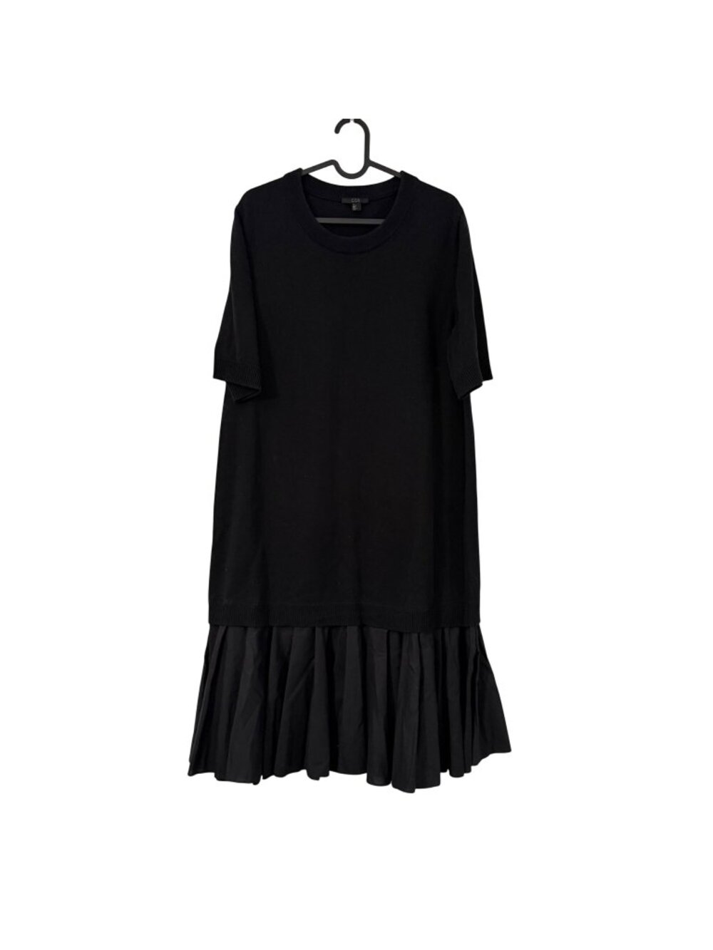 COS Black Knit Poplin Pleated Skirt Sweater Midi Dress Womens Size Large